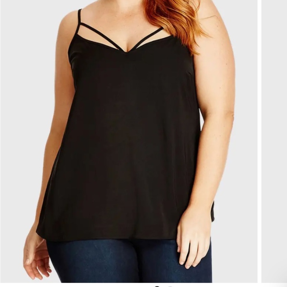NWT XS / 14W BLACK STRAPPY WOVEN CAMI CITY CHIC PLUS SIZE